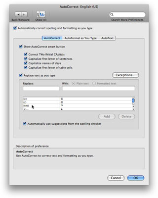 turn on autocorrect ms word for mac 2011