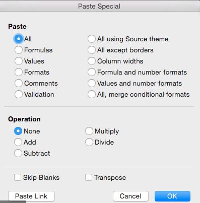 paste value shortcut excel 2011 for mac